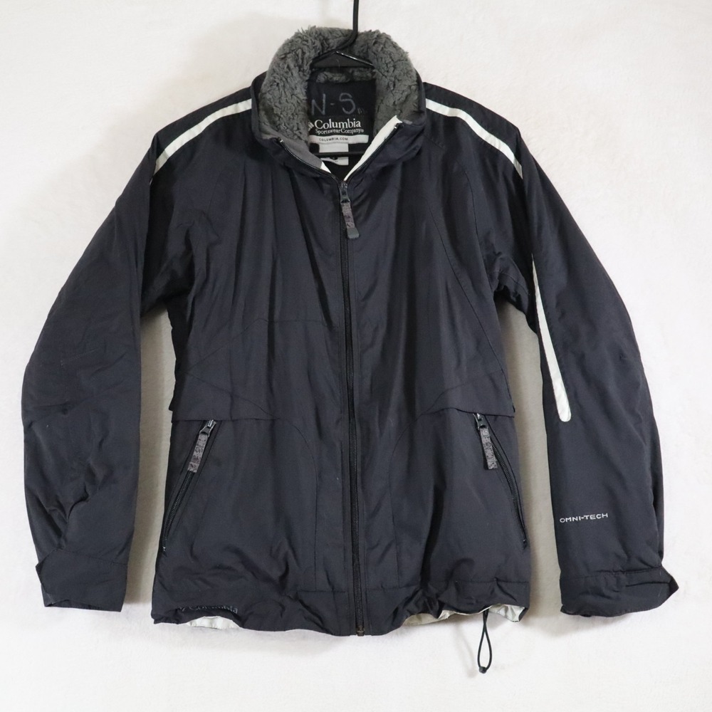 Columbia Women's S Omni‑Tech Waterproof Jacket Black Full Zip Fleece Collar